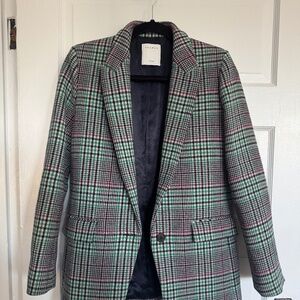 Sandro Womens Plaid Wool Blazer XS